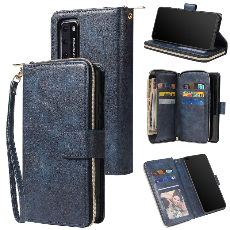 For Huawei P40 Zipper Wallet Bag Horizontal Flip PU Leather Case with Holder & 9 Card Slots & Wallet & Lanyard & Photo Frame