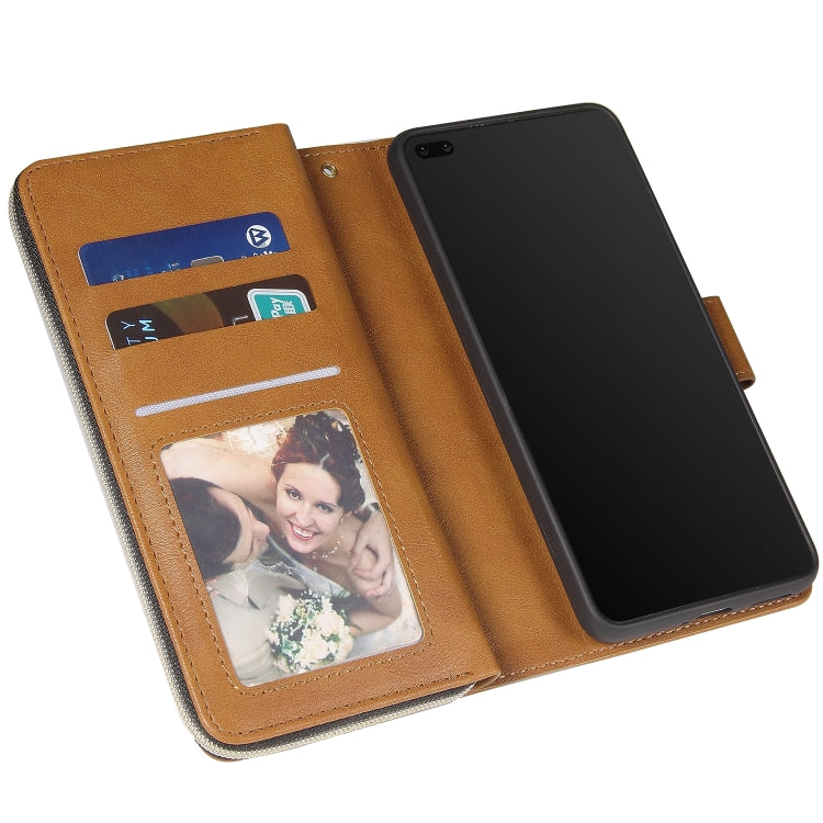 For Huawei P40 Zipper Wallet Bag Horizontal Flip PU Leather Case with Holder & 9 Card Slots & Wallet & Lanyard & Photo Frame
