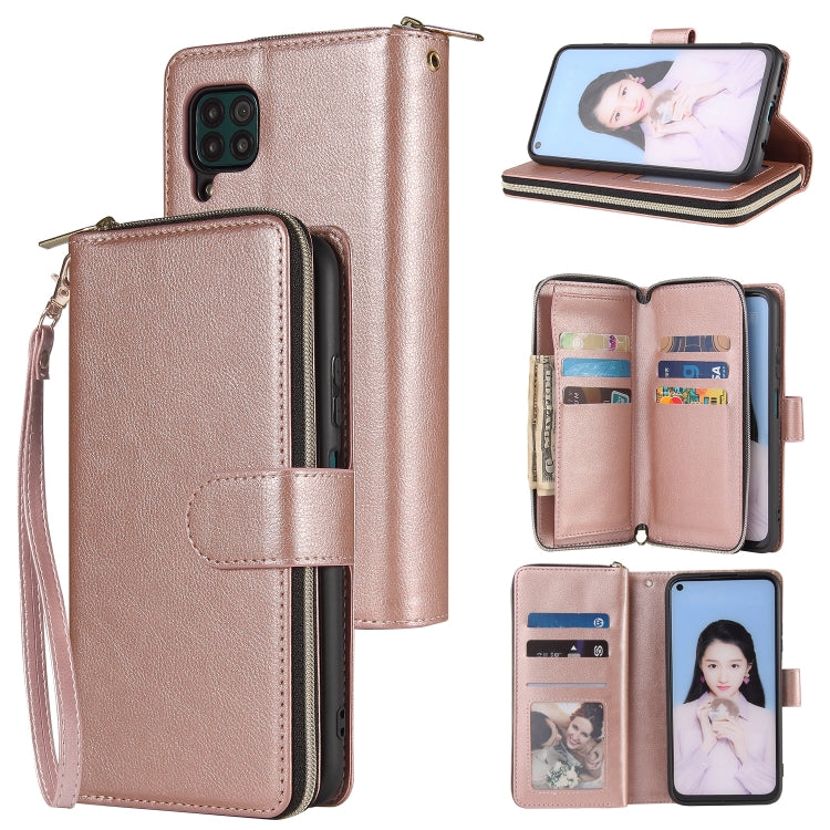 For Huawei P40 Lite Zipper Wallet Bag Horizontal Flip PU Leather Case with Holder & 9 Card Slots & Wallet & Lanyard & Photo Frame