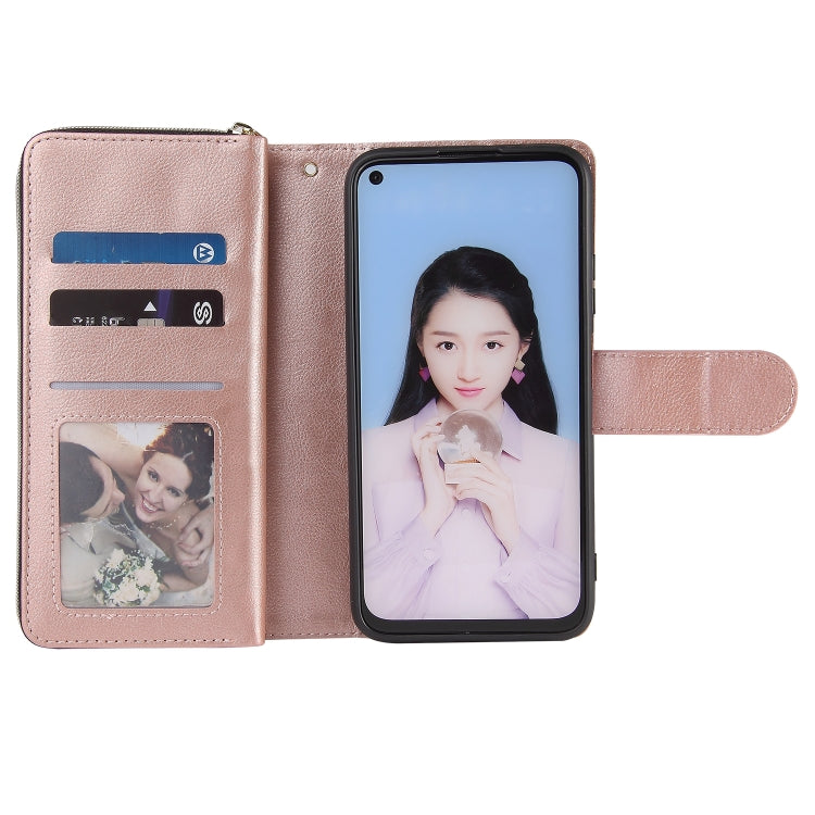 For Huawei P40 Lite Zipper Wallet Bag Horizontal Flip PU Leather Case with Holder & 9 Card Slots & Wallet & Lanyard & Photo Frame