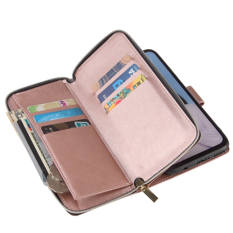 For Huawei P40 Lite Zipper Wallet Bag Horizontal Flip PU Leather Case with Holder & 9 Card Slots & Wallet & Lanyard & Photo Frame