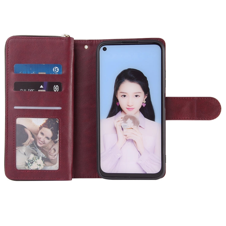 For Huawei P40 Lite Zipper Wallet Bag Horizontal Flip PU Leather Case with Holder & 9 Card Slots & Wallet & Lanyard & Photo Frame