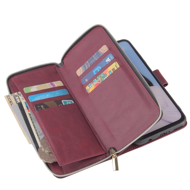 For Huawei P40 Lite Zipper Wallet Bag Horizontal Flip PU Leather Case with Holder & 9 Card Slots & Wallet & Lanyard & Photo Frame