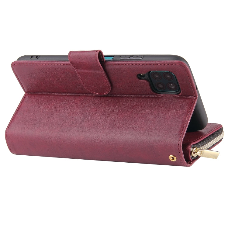 For Huawei P40 Lite Zipper Wallet Bag Horizontal Flip PU Leather Case with Holder & 9 Card Slots & Wallet & Lanyard & Photo Frame