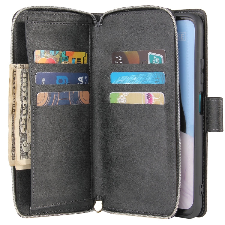 For Huawei P40 Lite Zipper Wallet Bag Horizontal Flip PU Leather Case with Holder & 9 Card Slots & Wallet & Lanyard & Photo Frame