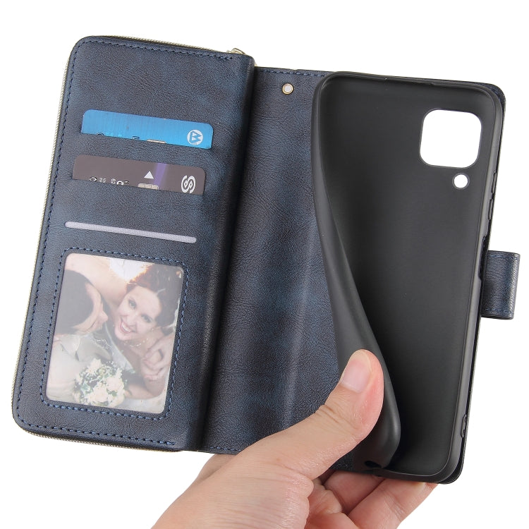 For Huawei P40 Lite Zipper Wallet Bag Horizontal Flip PU Leather Case with Holder & 9 Card Slots & Wallet & Lanyard & Photo Frame
