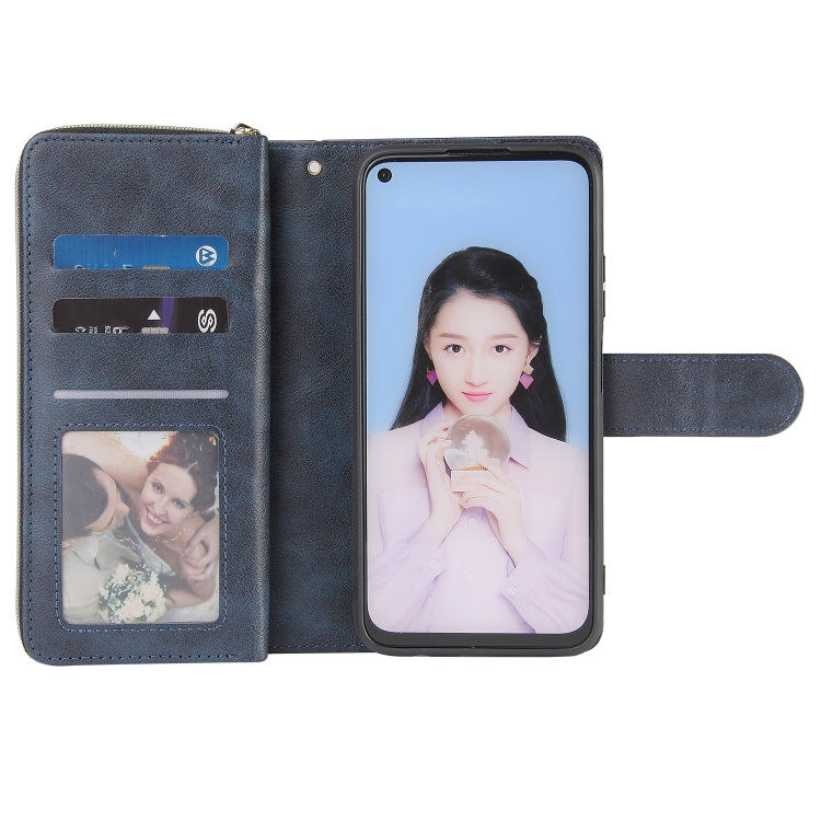 For Huawei P40 Lite Zipper Wallet Bag Horizontal Flip PU Leather Case with Holder & 9 Card Slots & Wallet & Lanyard & Photo Frame