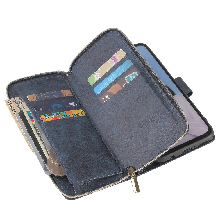 For Huawei P40 Lite Zipper Wallet Bag Horizontal Flip PU Leather Case with Holder & 9 Card Slots & Wallet & Lanyard & Photo Frame