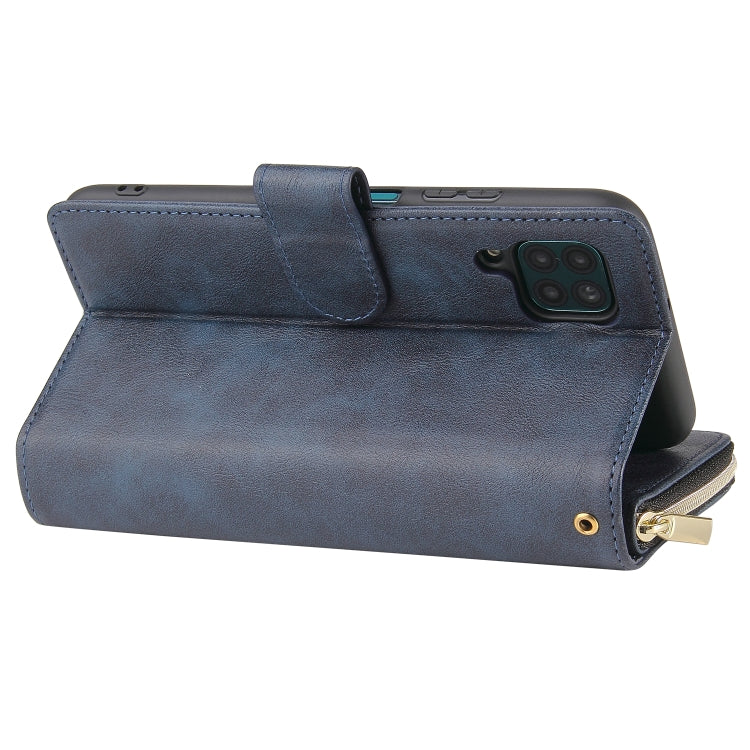 For Huawei P40 Lite Zipper Wallet Bag Horizontal Flip PU Leather Case with Holder & 9 Card Slots & Wallet & Lanyard & Photo Frame