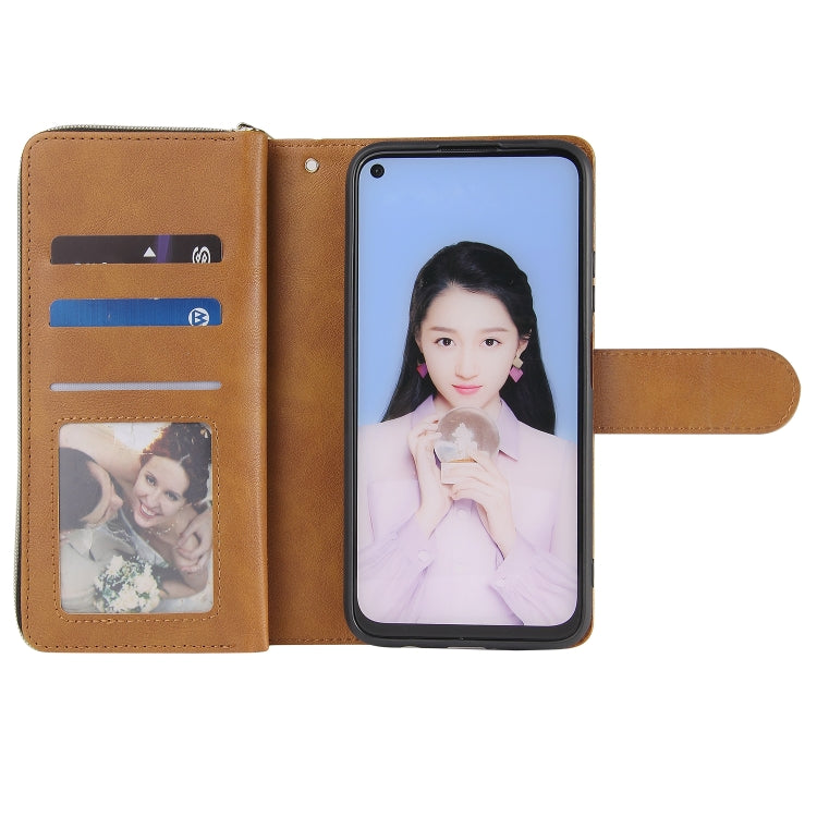 For Huawei P40 Lite Zipper Wallet Bag Horizontal Flip PU Leather Case with Holder & 9 Card Slots & Wallet & Lanyard & Photo Frame