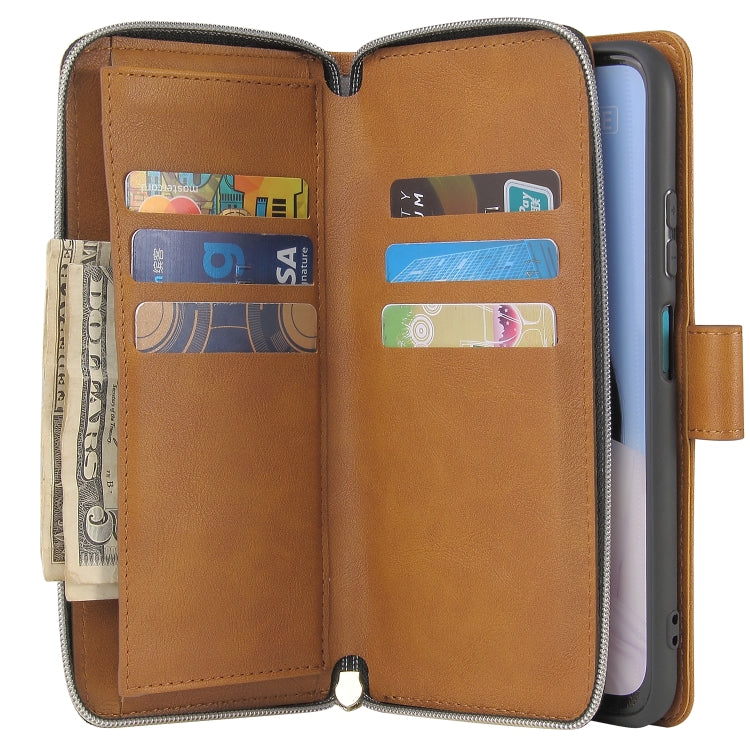 For Huawei P40 Lite Zipper Wallet Bag Horizontal Flip PU Leather Case with Holder & 9 Card Slots & Wallet & Lanyard & Photo Frame