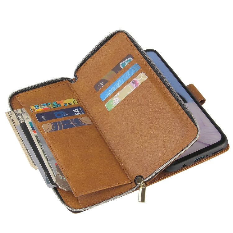 For Huawei P40 Lite Zipper Wallet Bag Horizontal Flip PU Leather Case with Holder & 9 Card Slots & Wallet & Lanyard & Photo Frame