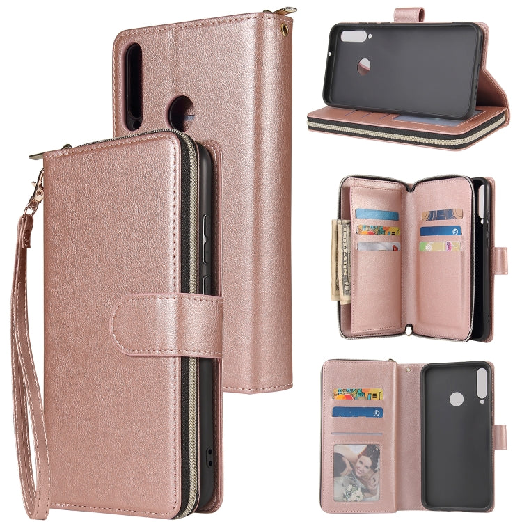 For Huawei P40 Lite E Zipper Wallet Bag Horizontal Flip PU Leather Case with Holder & 9 Card Slots & Wallet & Lanyard & Photo Frame