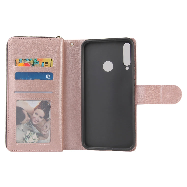 For Huawei P40 Lite E Zipper Wallet Bag Horizontal Flip PU Leather Case with Holder & 9 Card Slots & Wallet & Lanyard & Photo Frame