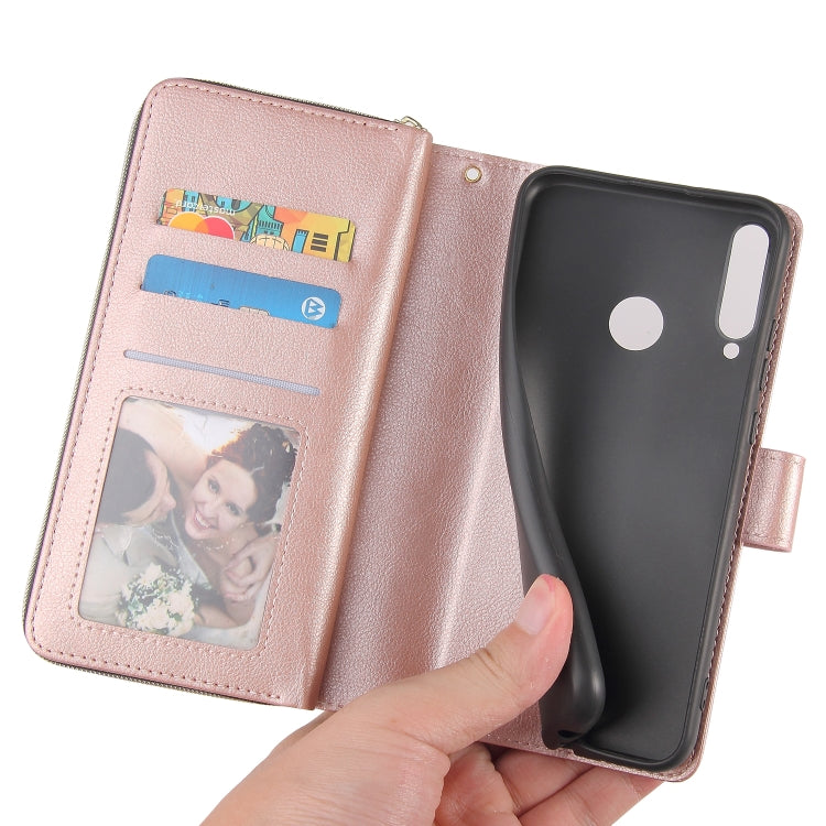 For Huawei P40 Lite E Zipper Wallet Bag Horizontal Flip PU Leather Case with Holder & 9 Card Slots & Wallet & Lanyard & Photo Frame