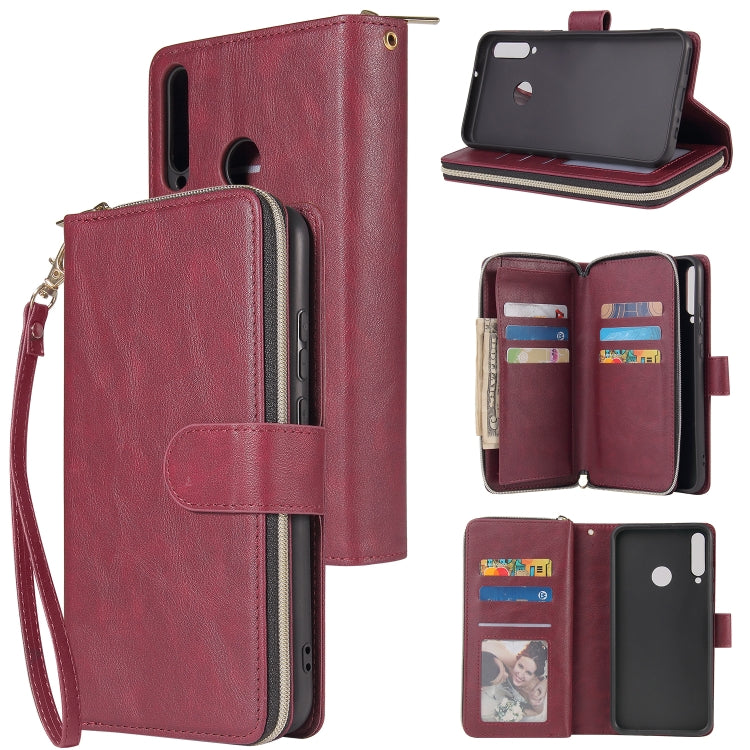 For Huawei P40 Lite E Zipper Wallet Bag Horizontal Flip PU Leather Case with Holder & 9 Card Slots & Wallet & Lanyard & Photo Frame