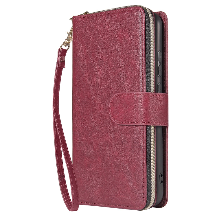 For Huawei P40 Lite E Zipper Wallet Bag Horizontal Flip PU Leather Case with Holder & 9 Card Slots & Wallet & Lanyard & Photo Frame