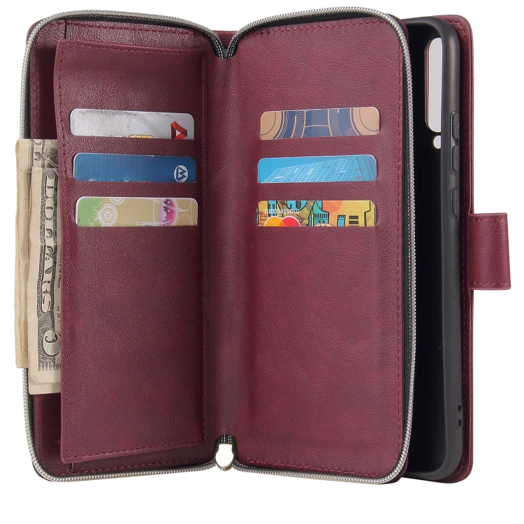 For Huawei P40 Lite E Zipper Wallet Bag Horizontal Flip PU Leather Case with Holder & 9 Card Slots & Wallet & Lanyard & Photo Frame