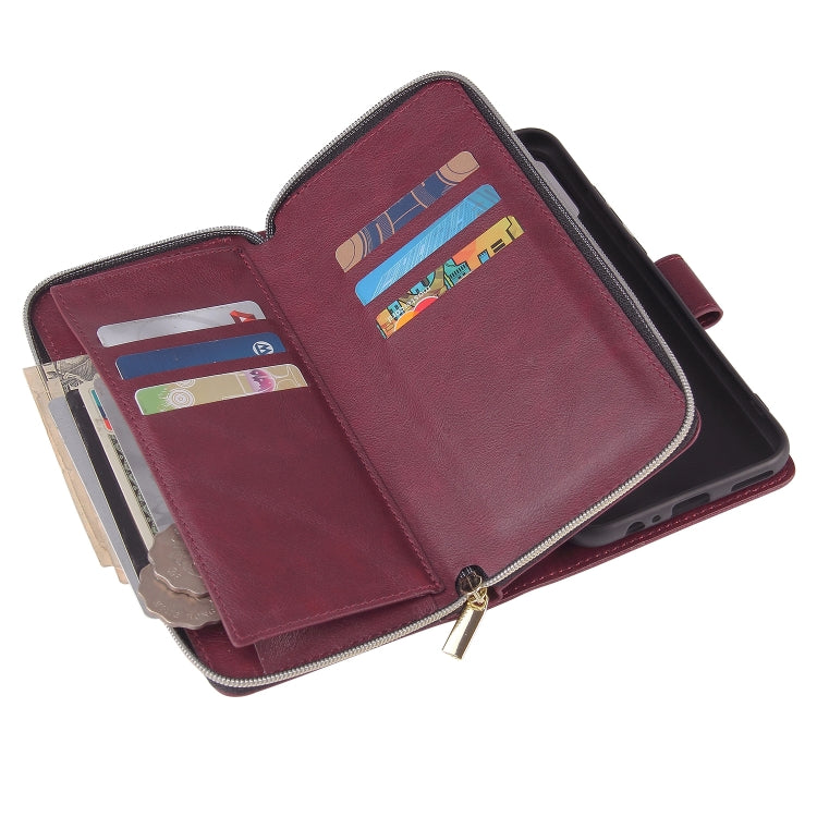 For Huawei P40 Lite E Zipper Wallet Bag Horizontal Flip PU Leather Case with Holder & 9 Card Slots & Wallet & Lanyard & Photo Frame