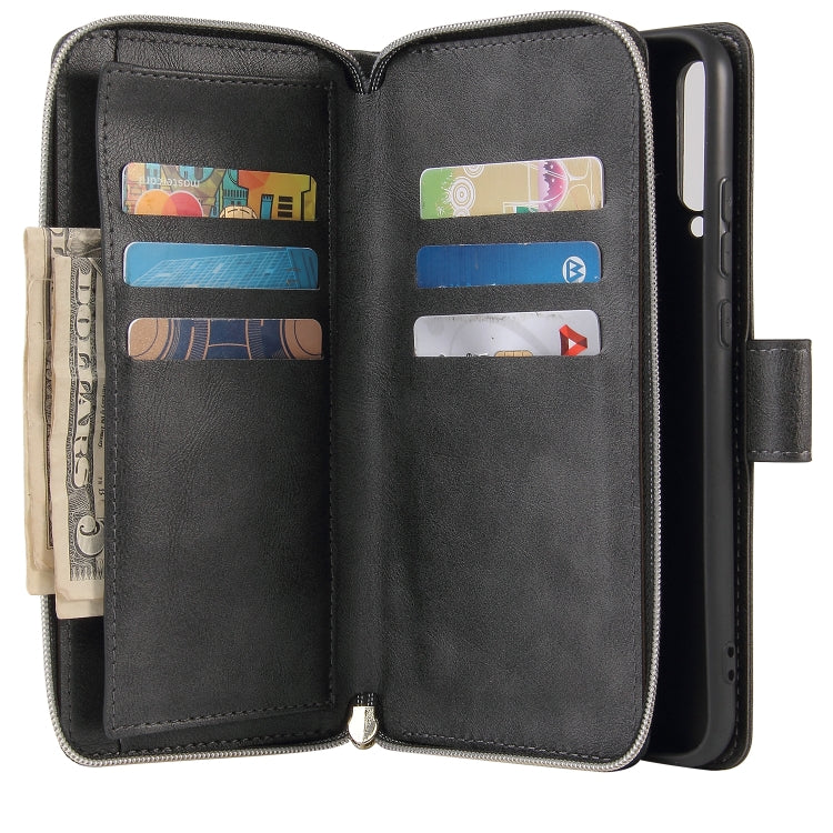 For Huawei P40 Lite E Zipper Wallet Bag Horizontal Flip PU Leather Case with Holder & 9 Card Slots & Wallet & Lanyard & Photo Frame