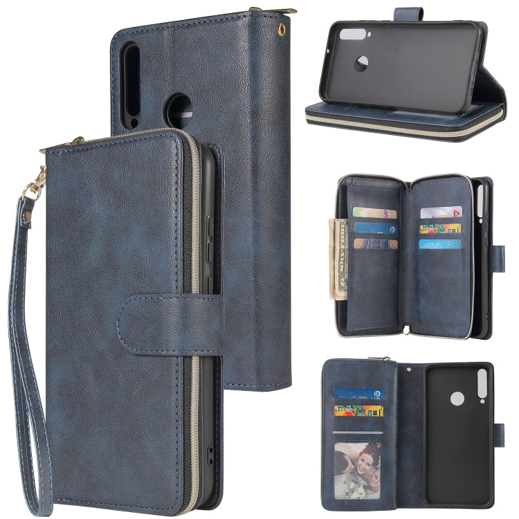 For Huawei P40 Lite E Zipper Wallet Bag Horizontal Flip PU Leather Case with Holder & 9 Card Slots & Wallet & Lanyard & Photo Frame