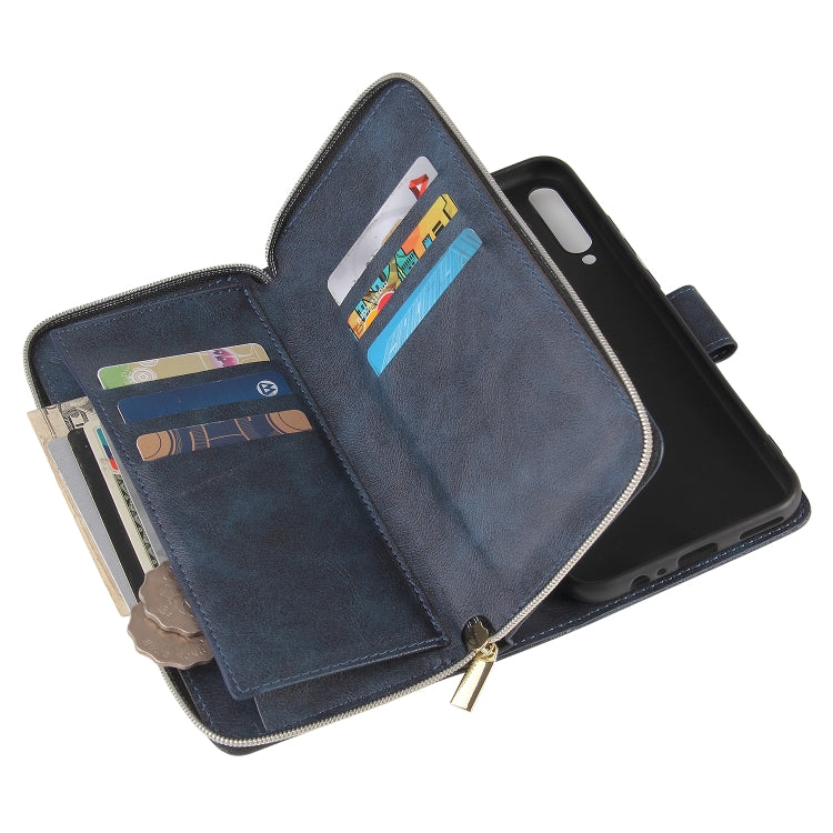 For Huawei P40 Lite E Zipper Wallet Bag Horizontal Flip PU Leather Case with Holder & 9 Card Slots & Wallet & Lanyard & Photo Frame