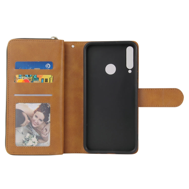 For Huawei P40 Lite E Zipper Wallet Bag Horizontal Flip PU Leather Case with Holder & 9 Card Slots & Wallet & Lanyard & Photo Frame