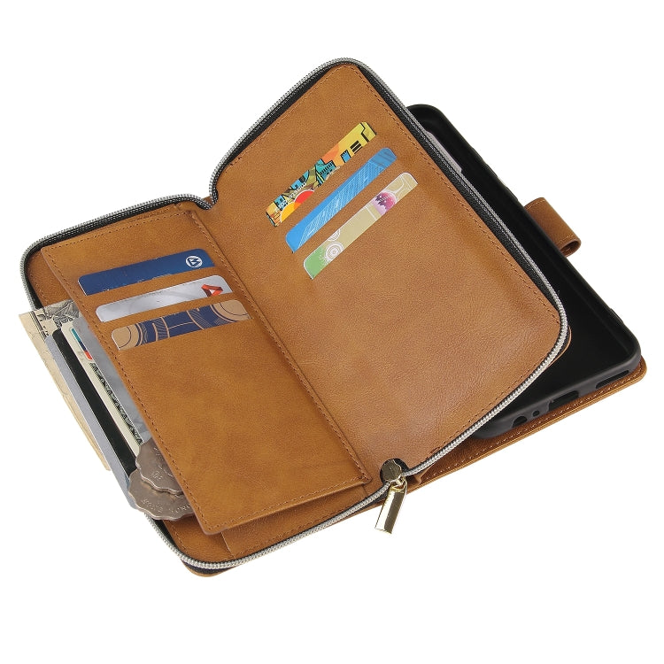 For Huawei P40 Lite E Zipper Wallet Bag Horizontal Flip PU Leather Case with Holder & 9 Card Slots & Wallet & Lanyard & Photo Frame