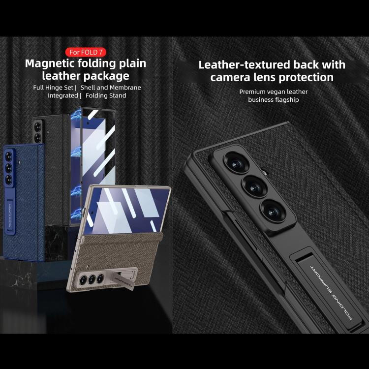 For Samsung Galaxy Z Fold7 5G GKK Integrated Magnetic Folding Plain Leather Hinge Phone Case