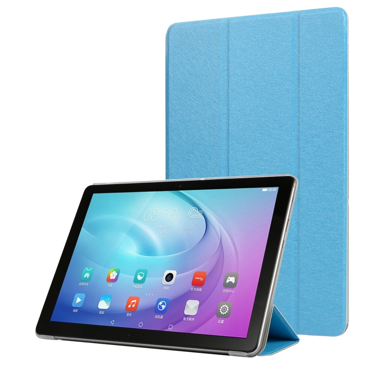 For Samsung Galaxy Tab A7 10.4 T500 TPU Silk Texture Three-fold Horizontal Flip Leather Case with Holder