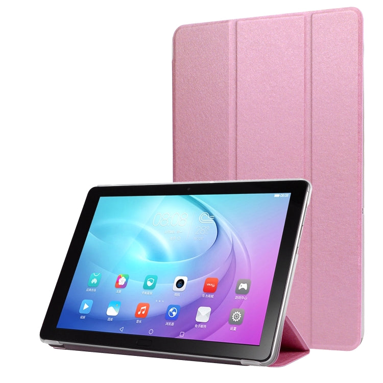 For Samsung Galaxy Tab A7 10.4 T500 TPU Silk Texture Three-fold Horizontal Flip Leather Case with Holder