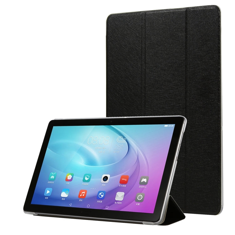 For Samsung Galaxy Tab A7 10.4 T500 TPU Silk Texture Three-fold Horizontal Flip Leather Case with Holder