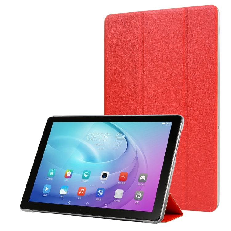 For Samsung Galaxy Tab A7 10.4 T500 TPU Silk Texture Three-fold Horizontal Flip Leather Case with Holder