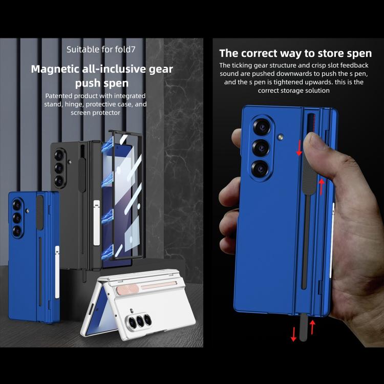 For Samsung Galaxy Z Fold7 5G GKK Integrated Magnetic Folding Hinge Adjust Gear Phone Case with Pen Slots & Stylus