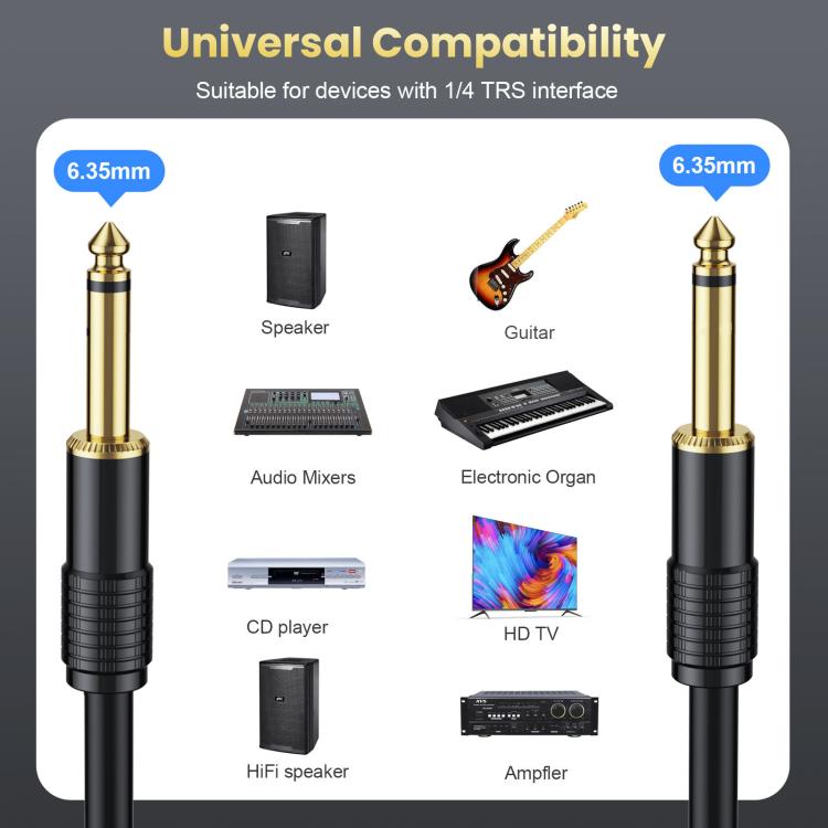 Mono Male to Male 6.35mm Mixer Audio Cable, Length:3m - Black