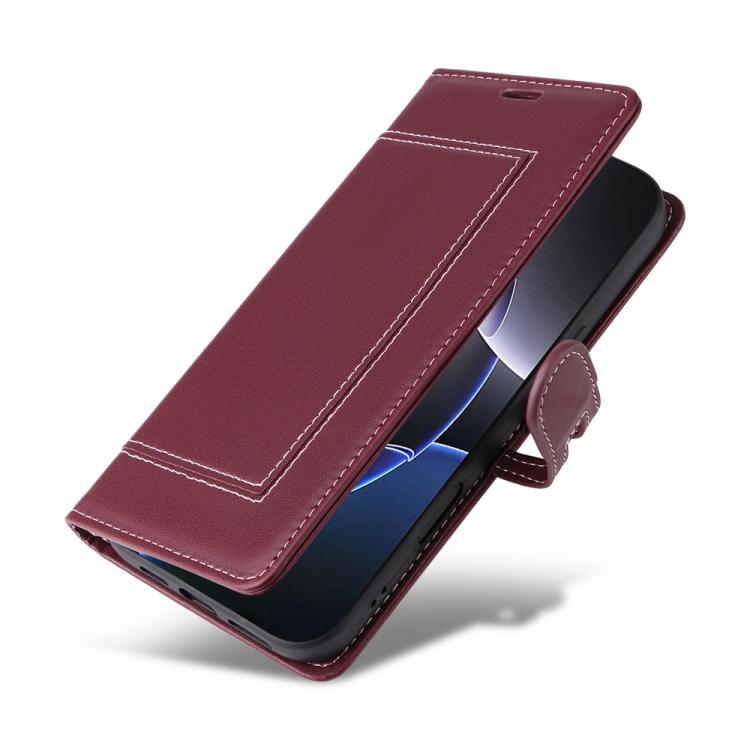 For iPhone 17 Pro Stitched Magnetic Buckle Leather Phone Case
