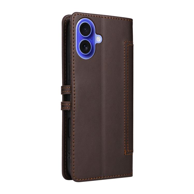 For iPhone 16 Plus Stitched Magnetic Buckle Leather Phone Case