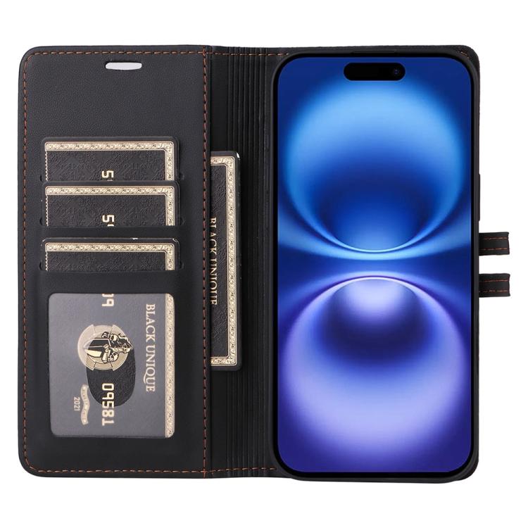 For iPhone 16 Plus Stitched Magnetic Buckle Leather Phone Case