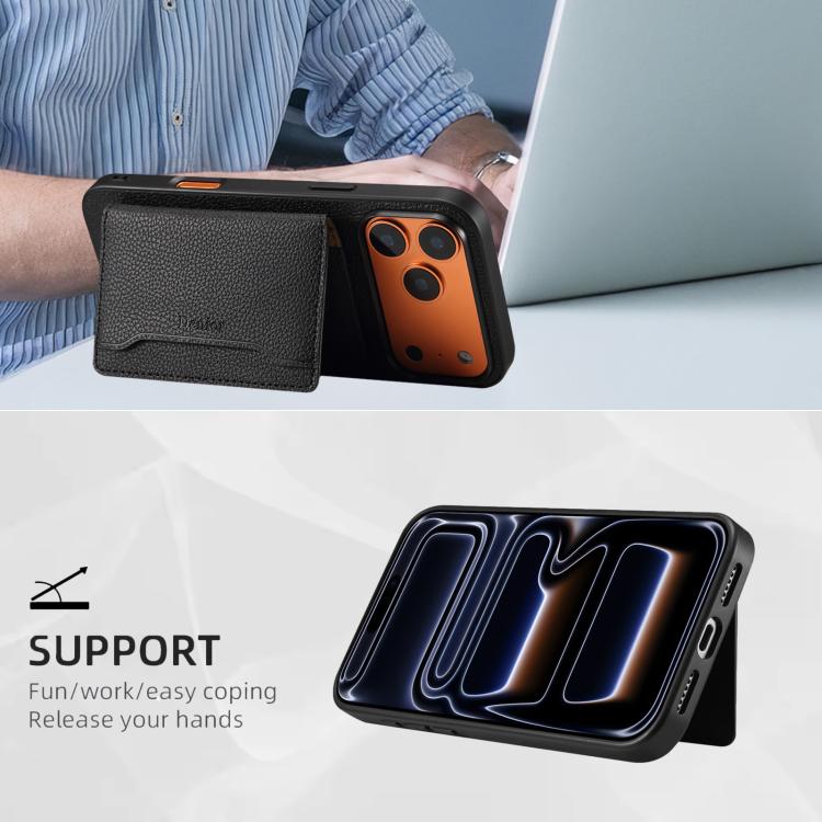 For iPhone 17 Pro Max Denior D30 Calf Texture MagSafe Card Bag Phone Case