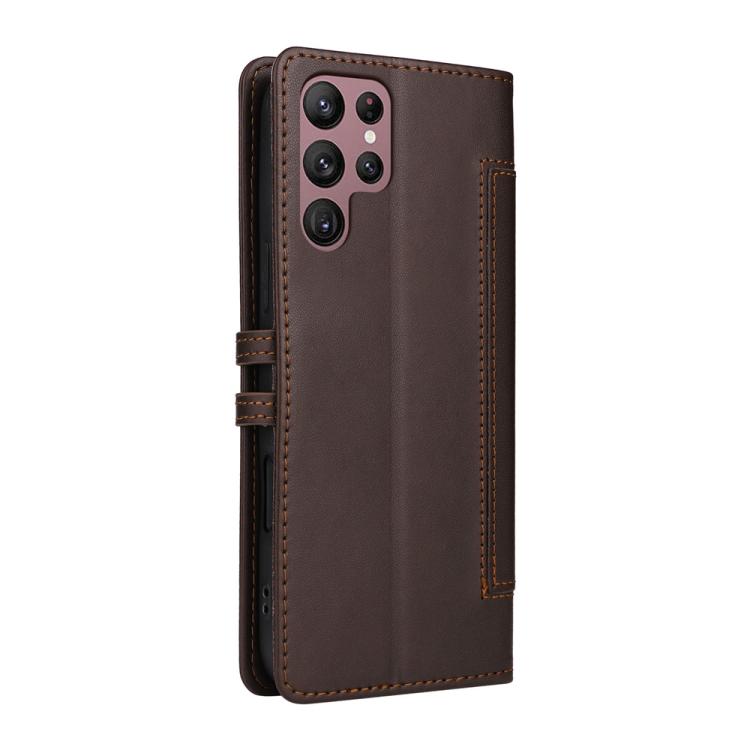 For Samsung Galaxy S24 Ultra 5G Stitched Magnetic Buckle Leather Phone Case