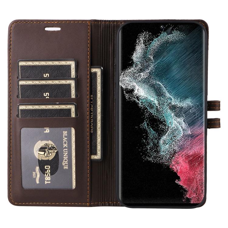 For Samsung Galaxy S22 Ultra 5G Stitched Magnetic Buckle Leather Phone Case