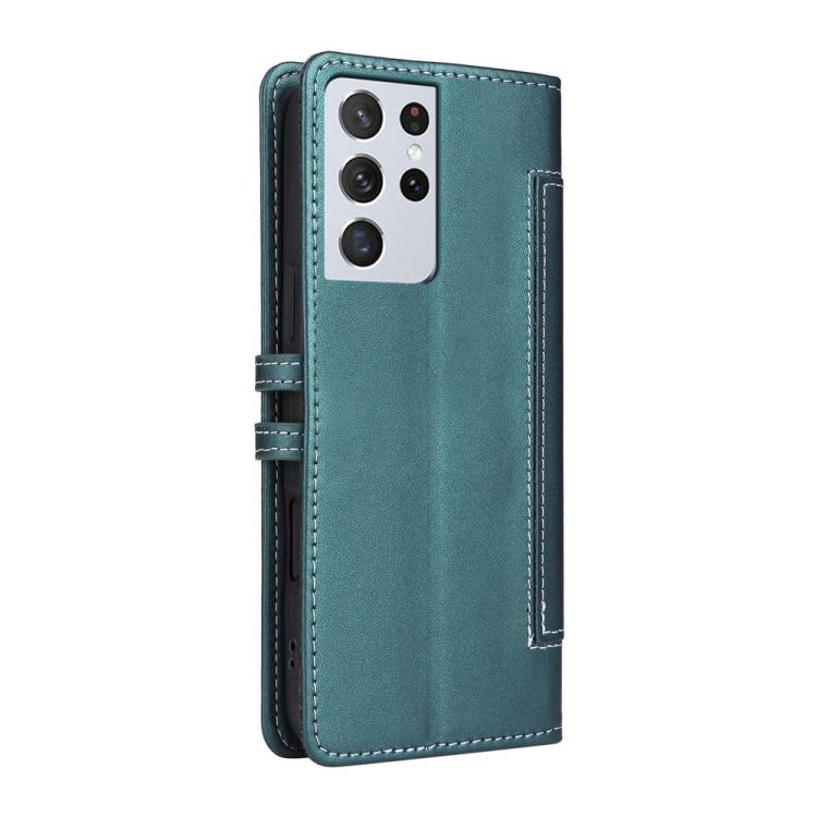 For Samsung Galaxy S21 Ultra 5G Stitched Magnetic Buckle Leather Phone Case