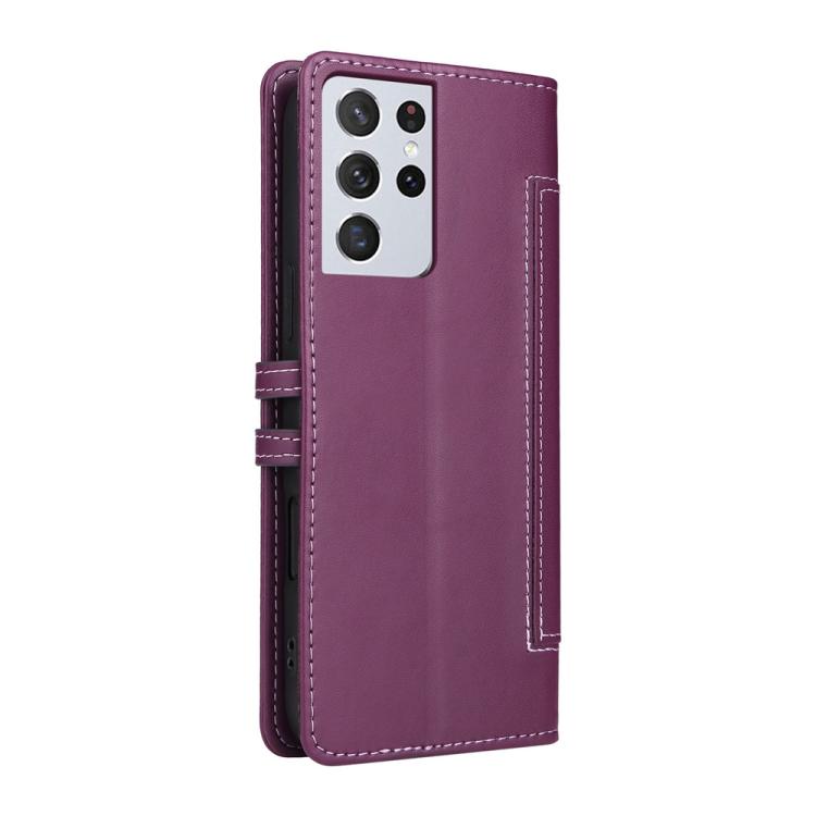 For Samsung Galaxy S21 Ultra 5G Stitched Magnetic Buckle Leather Phone Case