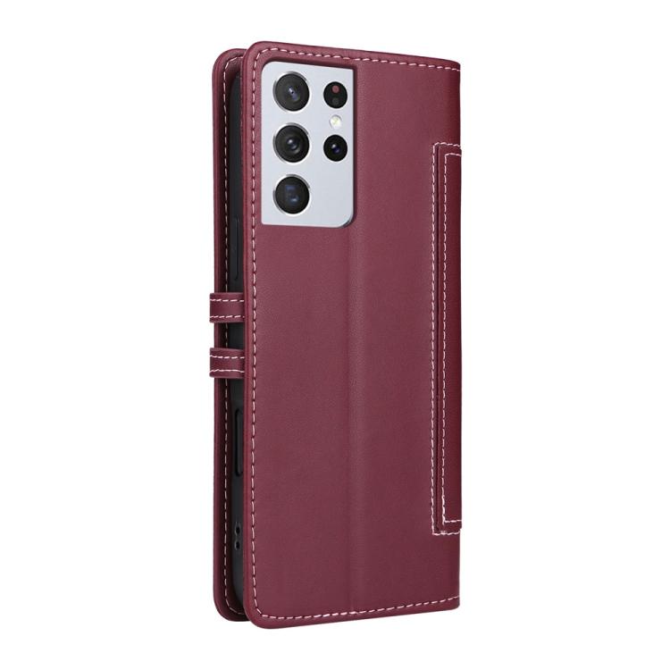 For Samsung Galaxy S21 Ultra 5G Stitched Magnetic Buckle Leather Phone Case