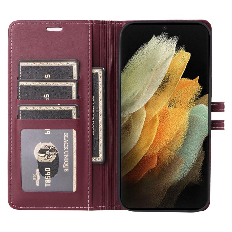 For Samsung Galaxy S21 Ultra 5G Stitched Magnetic Buckle Leather Phone Case