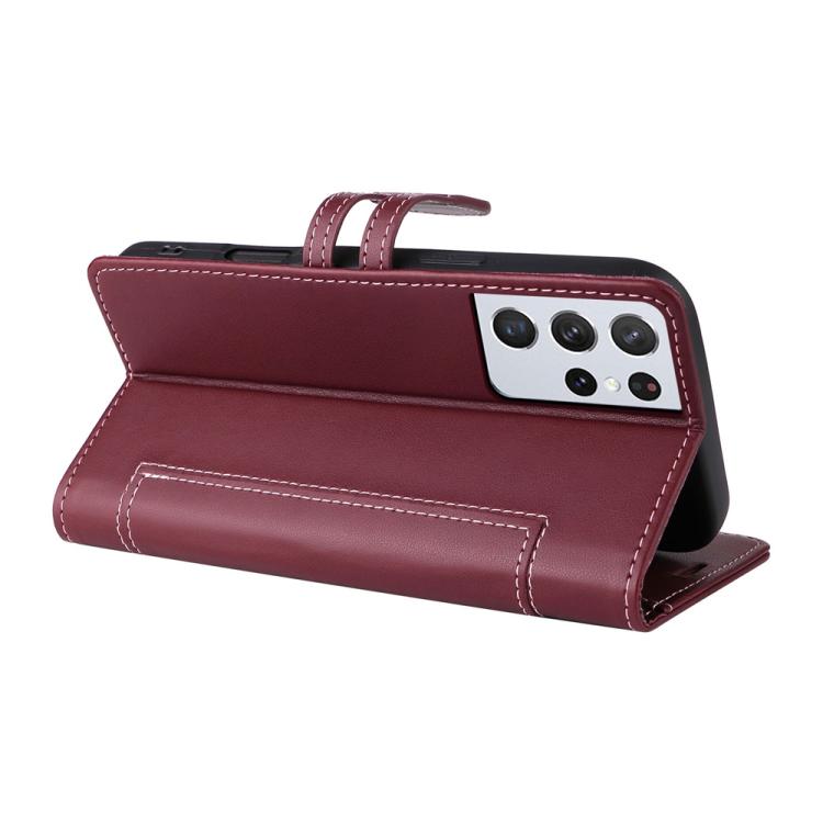 For Samsung Galaxy S21 Ultra 5G Stitched Magnetic Buckle Leather Phone Case