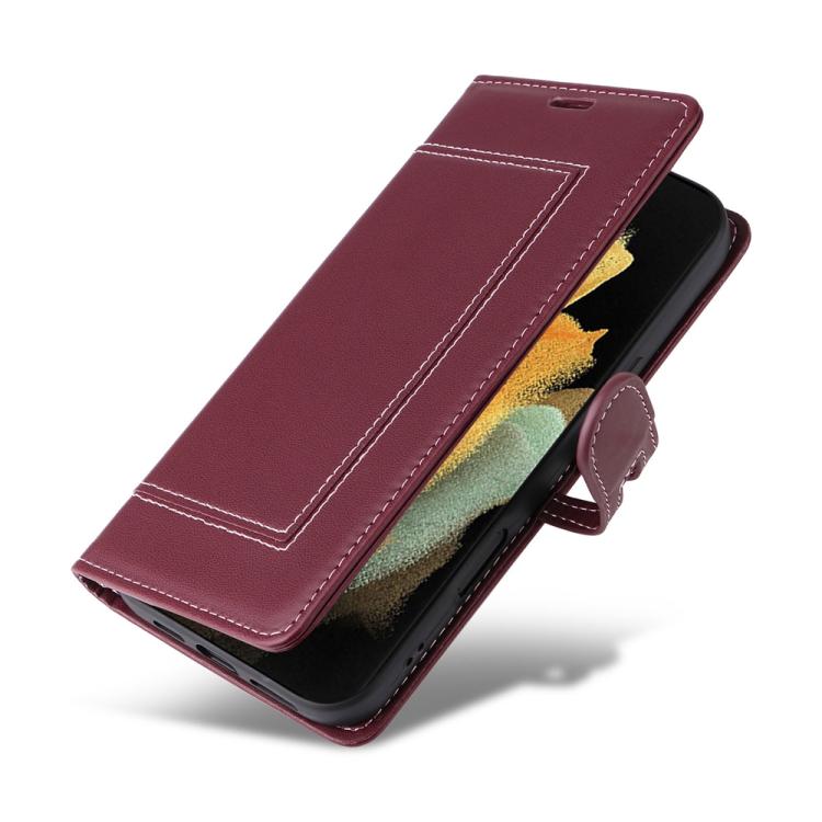 For Samsung Galaxy S21 Ultra 5G Stitched Magnetic Buckle Leather Phone Case