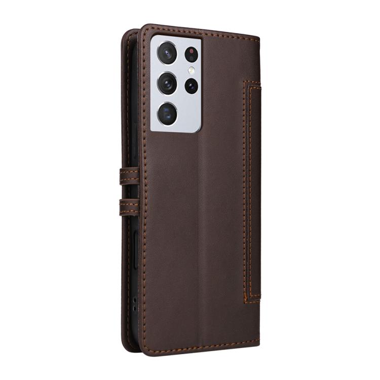 For Samsung Galaxy S21 Ultra 5G Stitched Magnetic Buckle Leather Phone Case