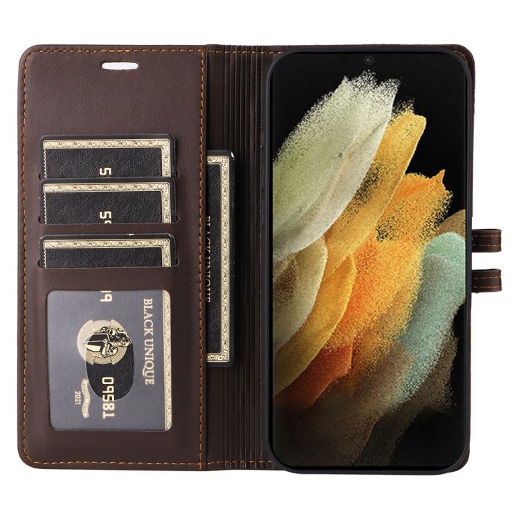For Samsung Galaxy S21 Ultra 5G Stitched Magnetic Buckle Leather Phone Case