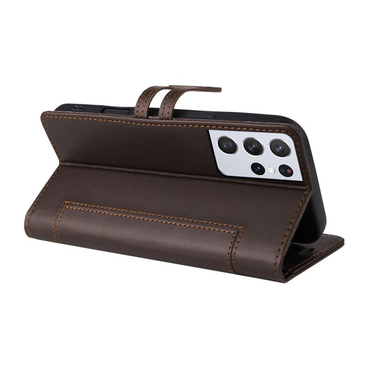 For Samsung Galaxy S21 Ultra 5G Stitched Magnetic Buckle Leather Phone Case